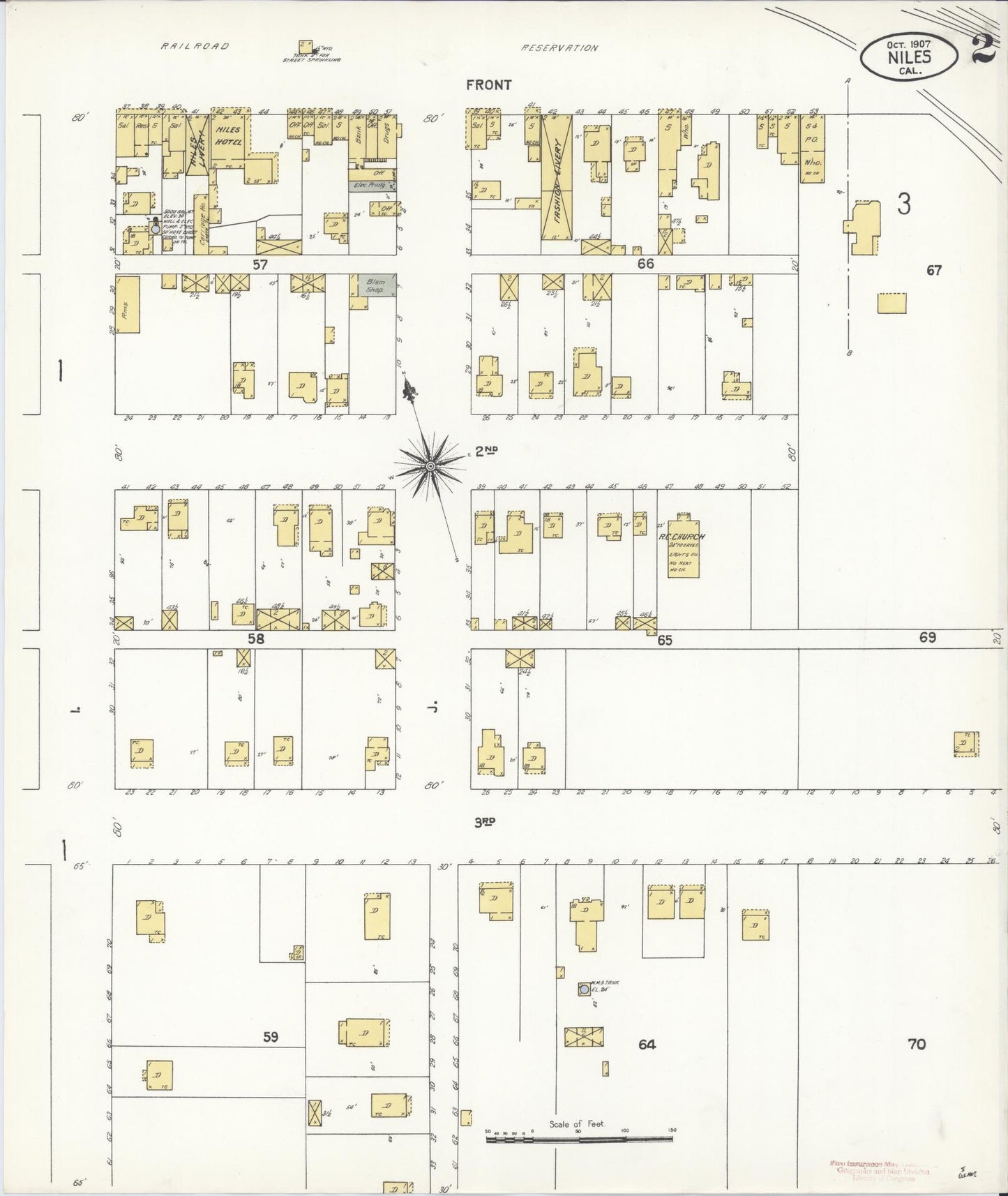Sanborn Fire Insurance Map from Niles, Alameda County, California (1907), Sheet #0002 - Complete Map Set gallery image, historic Sanborn map, vintage wall art, California California