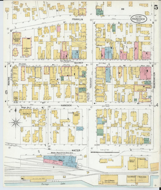 Sanborn Fire Insurance Map from Houghton, Houghton County, Michigan (1900), Sheet #0005 - Historic Sanborn Fire Insurance Map Print, vintage old map wall art, antique decor, genealogy gift, Michigan Michigan map