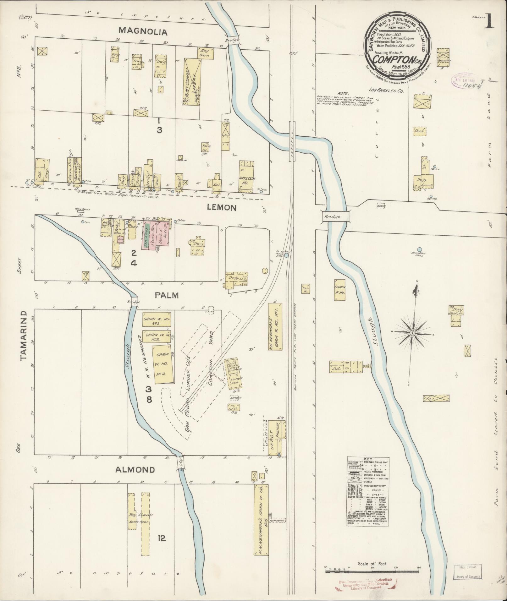 Sanborn Fire Insurance Map from Compton, Los Angeles County, California. (1888) – Historic Sanborn Fire Insurance Map Print