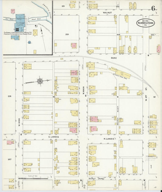 Sanborn Fire Insurance Map from Hummelstown, Dauphin County, Pennsylvania (1911), Sheet #0006 - Historic Sanborn Fire Insurance Map Print, vintage old map wall art, antique decor, genealogy gift, Pennsylvania Pennsylvania map