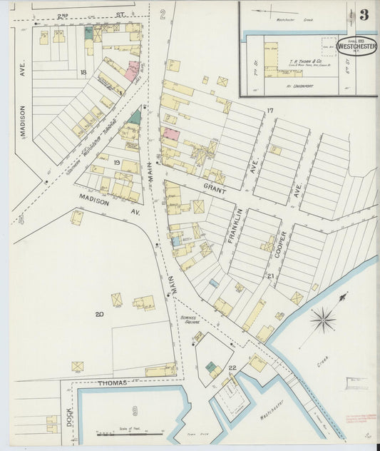 Sanborn Fire Insurance Map from Westchester, Westchester County, New York (1893), Sheet #0003 - Historic Sanborn Fire Insurance Map Print, vintage old map wall art, antique decor, genealogy gift, New York New York map
