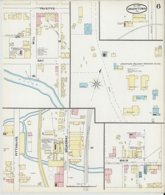 Sanborn Fire Insurance Map from Uniontown, Fayette County, Pennsylvania (1891), Sheet #0006 - Historic Sanborn Fire Insurance Map Print, vintage old map wall art, antique decor, genealogy gift, Pennsylvania Pennsylvania map