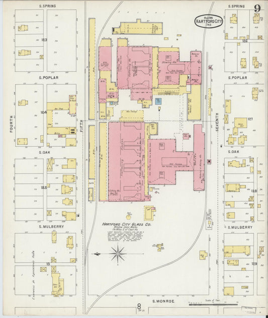 Sanborn Fire Insurance Map from Hartford City, Blackford County, Indiana (1896), Sheet #0009 - Historic Sanborn Fire Insurance Map Print, vintage old map wall art, antique decor, genealogy gift, Indiana Indiana map