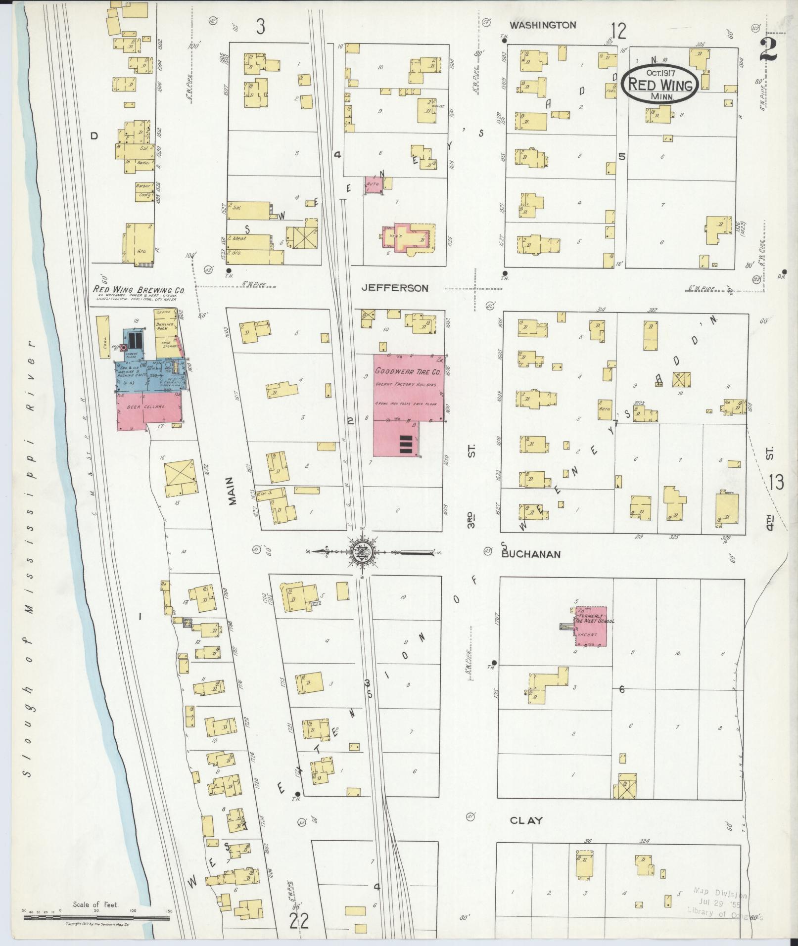 Sanborn Fire Insurance Map from Red Wing, Goodhue County, Minnesota (1917), Sheet #0002 - Complete Map Set gallery image, historic Sanborn map, vintage wall art, Minnesota Minnesota