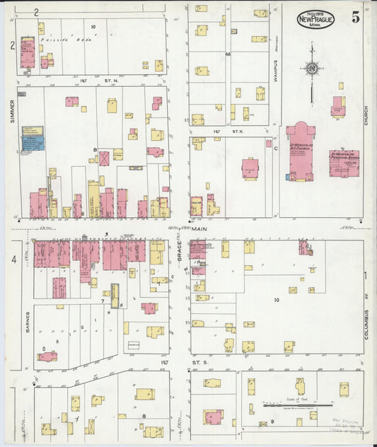 Sanborn Fire Insurance Map from New Prague, Scott And Le Sueur, Minnesota (1919), Sheet #0005 - Historic Sanborn Fire Insurance Map Print, vintage old map wall art, antique decor, genealogy gift, Minnesota Minnesota map
