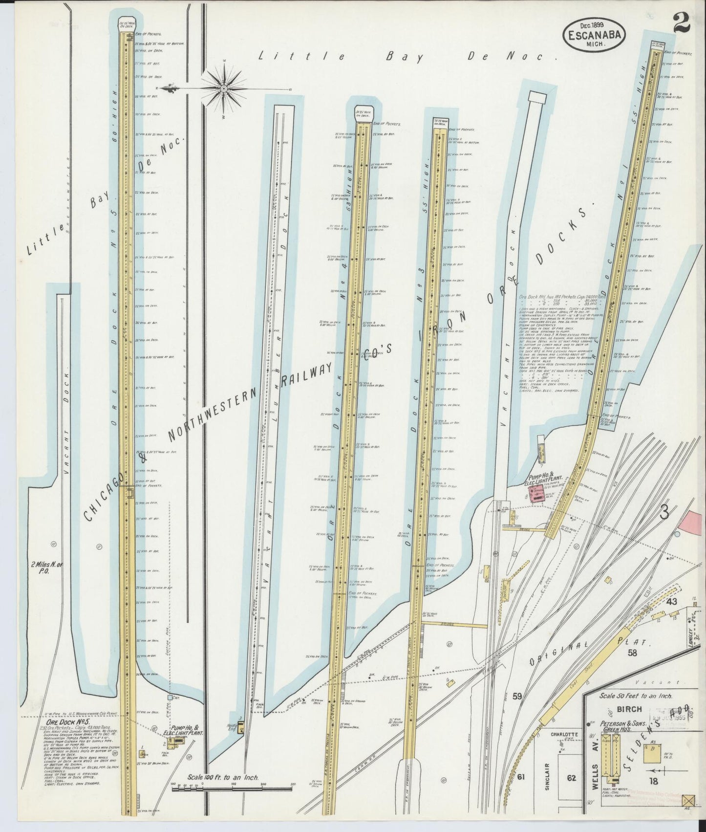Sanborn Fire Insurance Map from Escanaba, Delta County, Michigan (1899), Sheet #0002 - Complete Map Set gallery image, historic Sanborn map, vintage wall art, Michigan Michigan