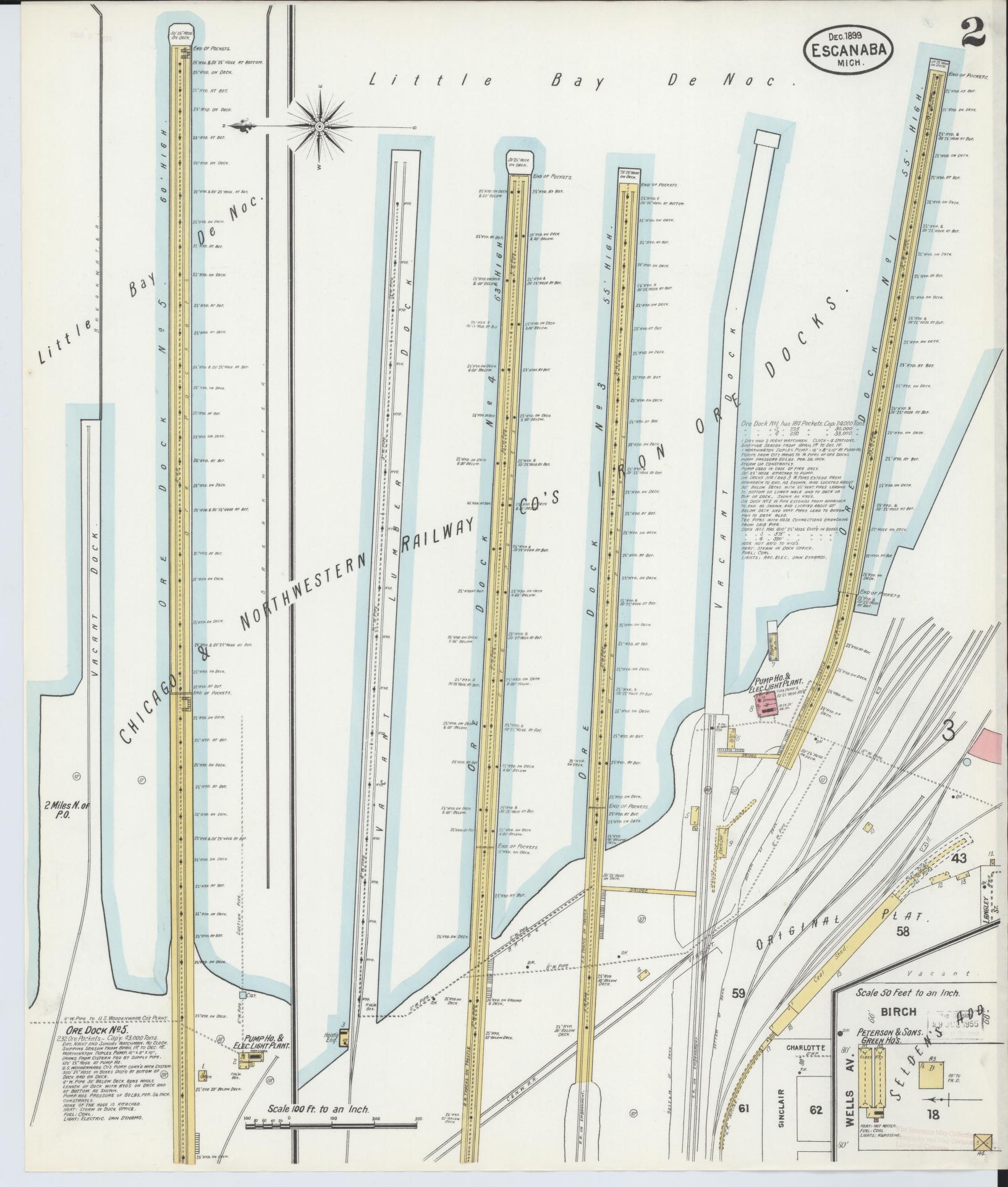 Sanborn Fire Insurance Map from Escanaba, Delta County, Michigan (1899), Sheet #0002 - Complete Map Set gallery image, historic Sanborn map, vintage wall art, Michigan Michigan