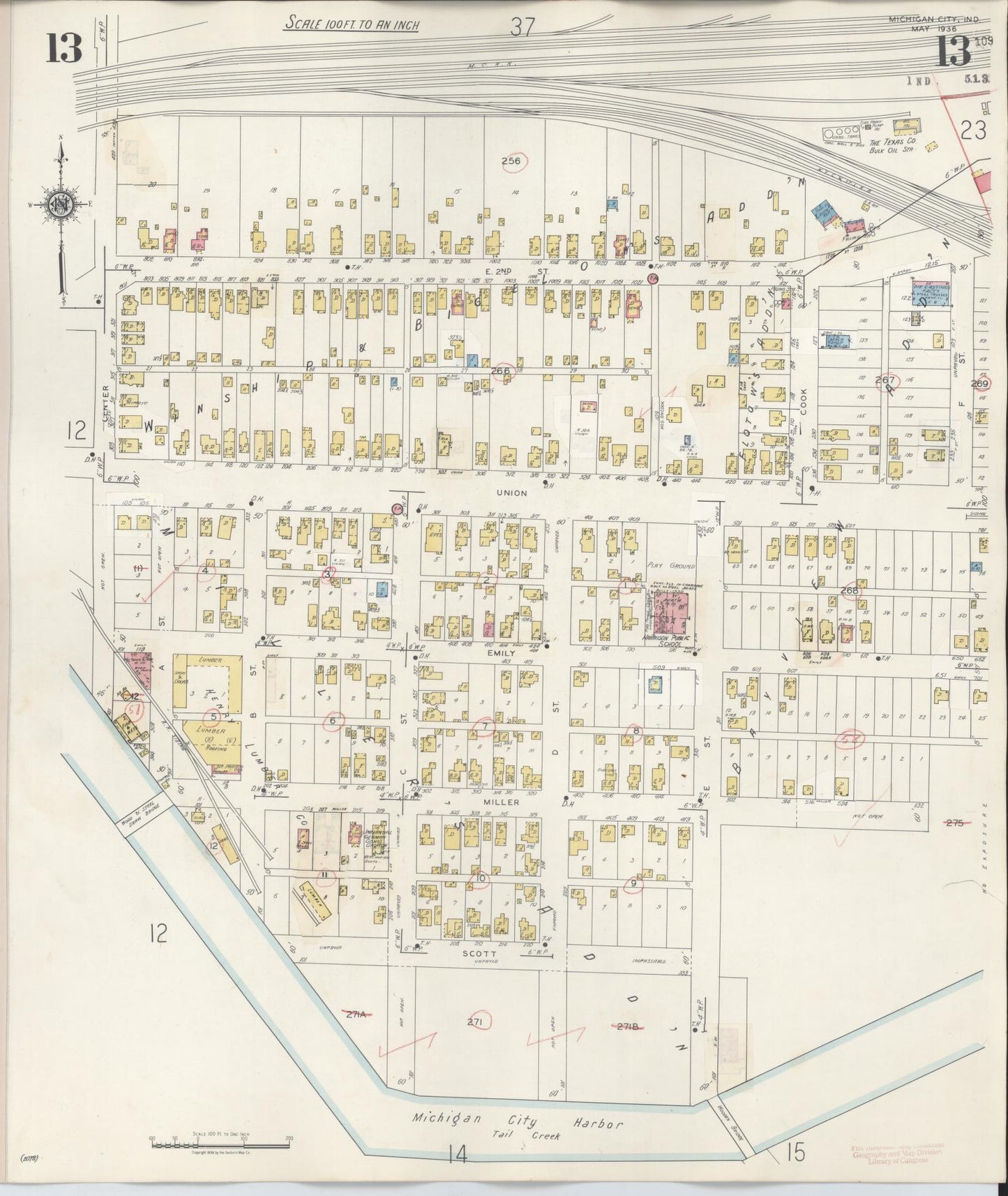 Sanborn Fire Insurance Map from Michigan City, La Porte County, Indiana (1948), Sheet #0013 - Historic Sanborn Fire Insurance Map Print, vintage old map wall art, antique decor, genealogy gift, Michigan Michigan map