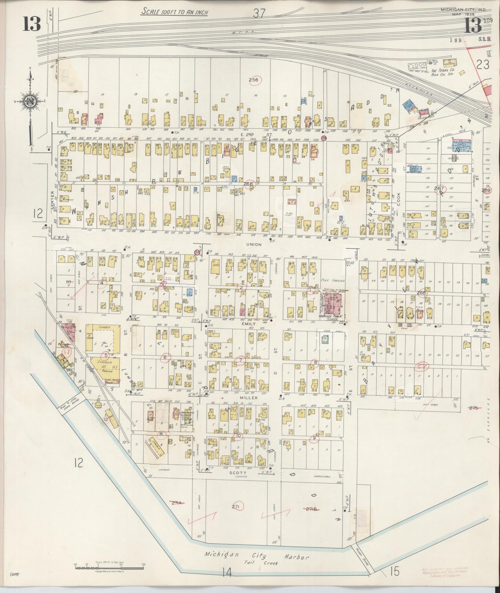 Sanborn Fire Insurance Map from Michigan City, La Porte County, Indiana (1948), Sheet #0013 - Historic Sanborn Fire Insurance Map Print, vintage old map wall art, antique decor, genealogy gift, Michigan Michigan map