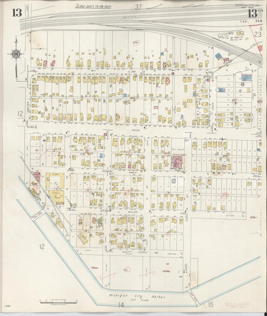 Sanborn Fire Insurance Map from Michigan City, La Porte County, Indiana (1948), Sheet #0013 - Historic Sanborn Fire Insurance Map Print, vintage old map wall art, antique decor, genealogy gift, Michigan Michigan map
