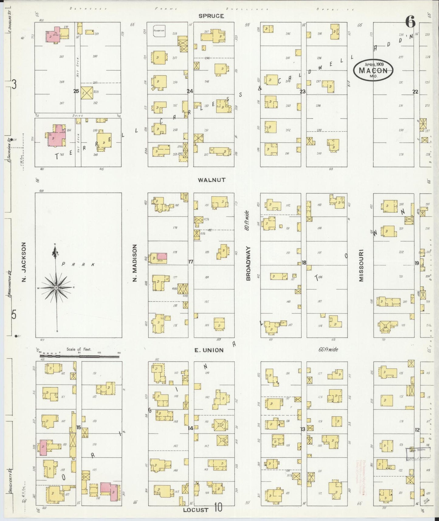 Sanborn Fire Insurance Map from Macon, Macon County, Missouri (1909), Sheet #0006 - Historic Sanborn Fire Insurance Map Print, vintage old map wall art, antique decor, genealogy gift, Missouri Missouri map