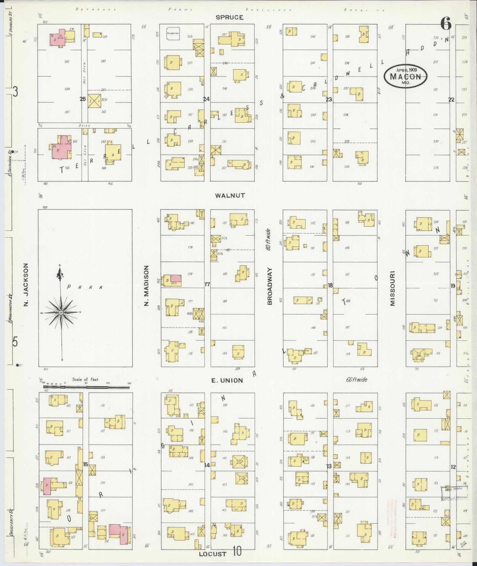 Sanborn Fire Insurance Map from Macon, Macon County, Missouri (1909), Sheet #0006 - Historic Sanborn Fire Insurance Map Print, vintage old map wall art, antique decor, genealogy gift, Missouri Missouri map