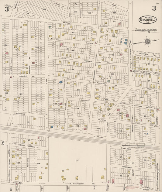 Sanborn Fire Insurance Map from Bergenfield, Bergen County, New Jersey (1923), Sheet #0003 - Historic Sanborn Fire Insurance Map Print, vintage old map wall art, antique decor, genealogy gift, New Jersey New Jersey map