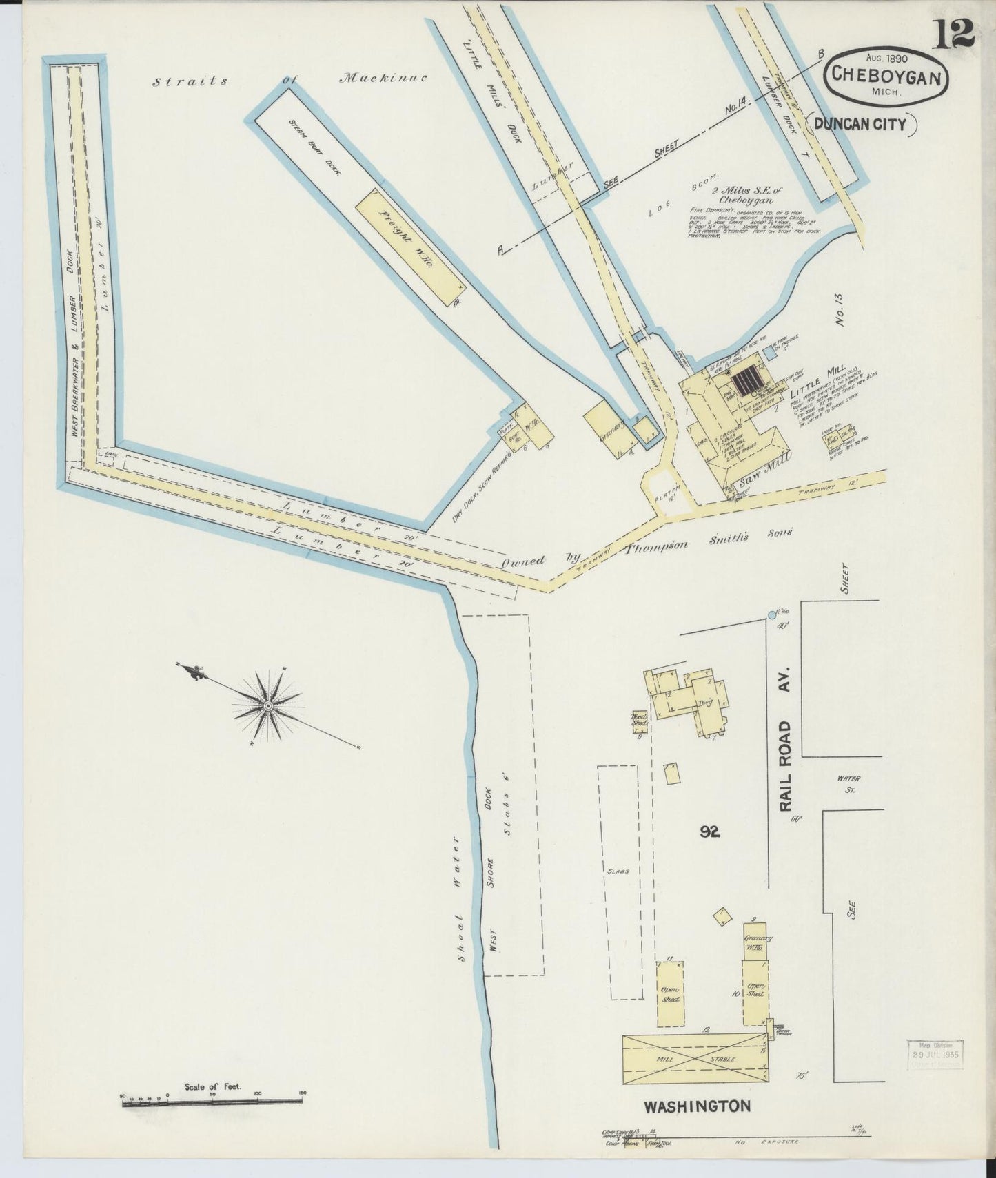 Sanborn Fire Insurance Map from Cheboygan, Cheboygan County, Michigan (1890), Sheet #0012 - Complete Map Set gallery image, historic Sanborn map, vintage wall art, Michigan Michigan