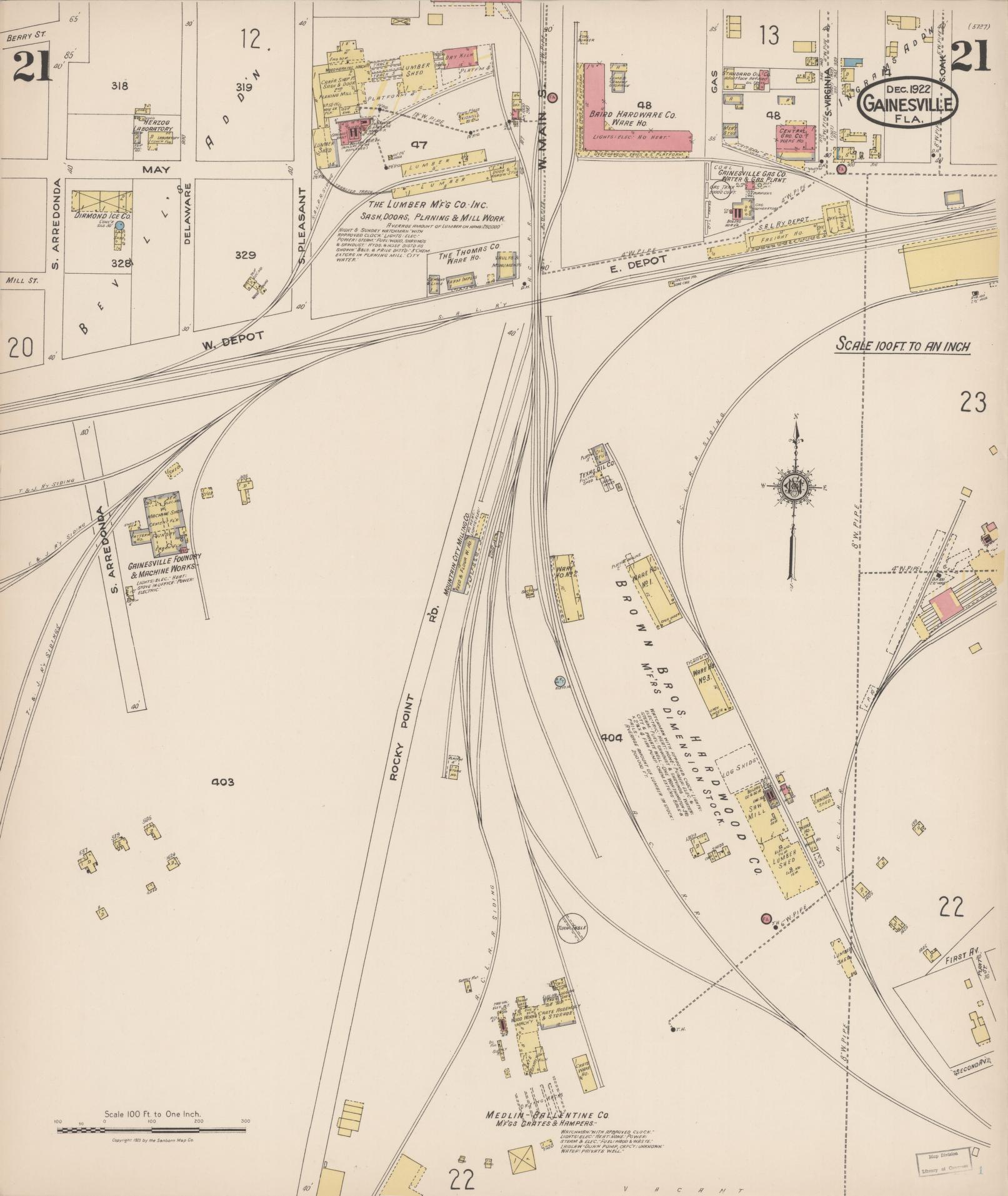 Sanborn Fire Insurance Map from Gainesville, Alachua County, Florida (1922), Sheet #0021 - Complete Map Set gallery image, historic Sanborn map, vintage wall art, Florida Florida