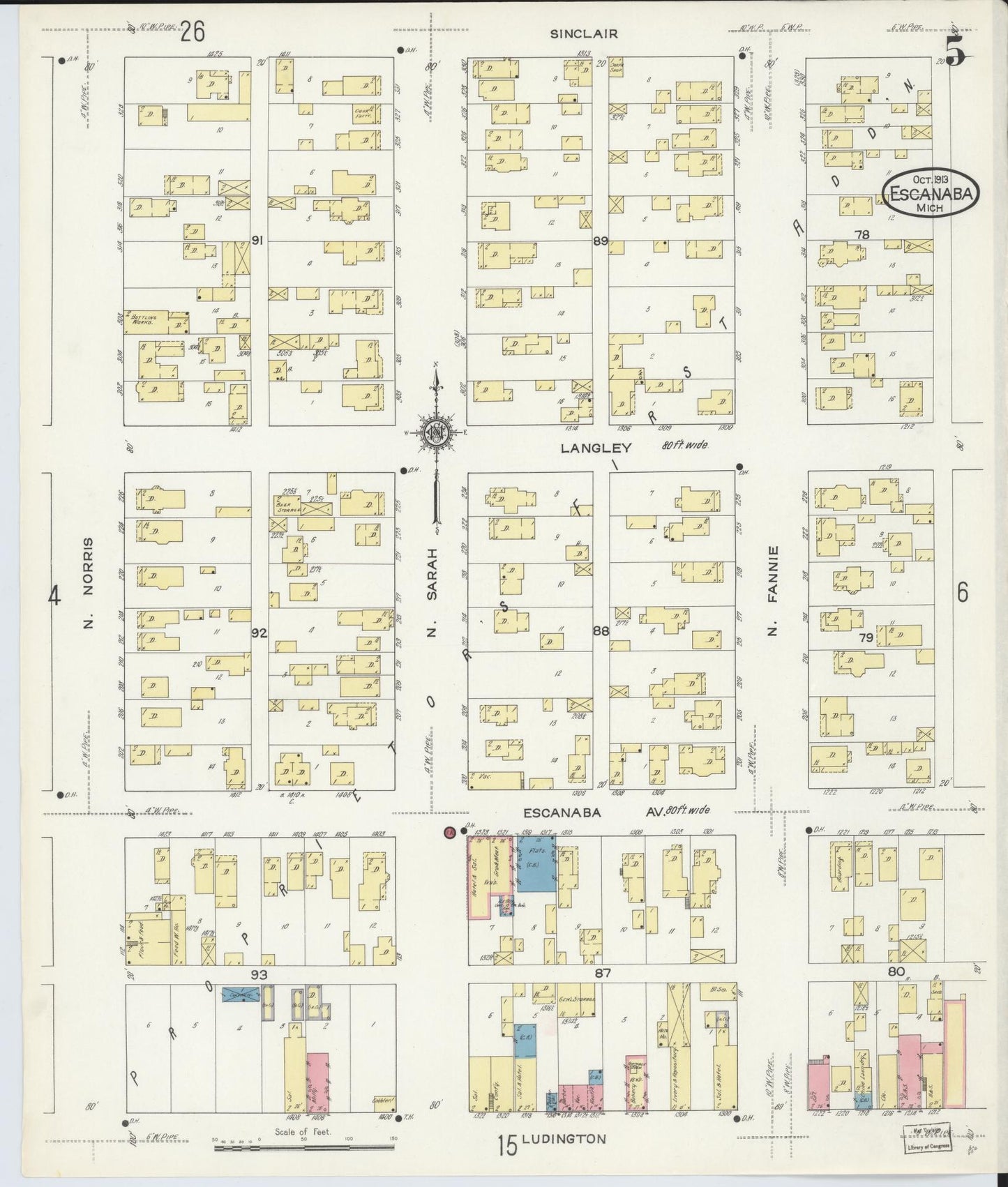 Sanborn Fire Insurance Map from Escanaba, Delta County, Michigan (1913), Sheet #0005 - Historic Sanborn Fire Insurance Map Print, vintage old map wall art, antique decor, genealogy gift, Michigan Michigan map