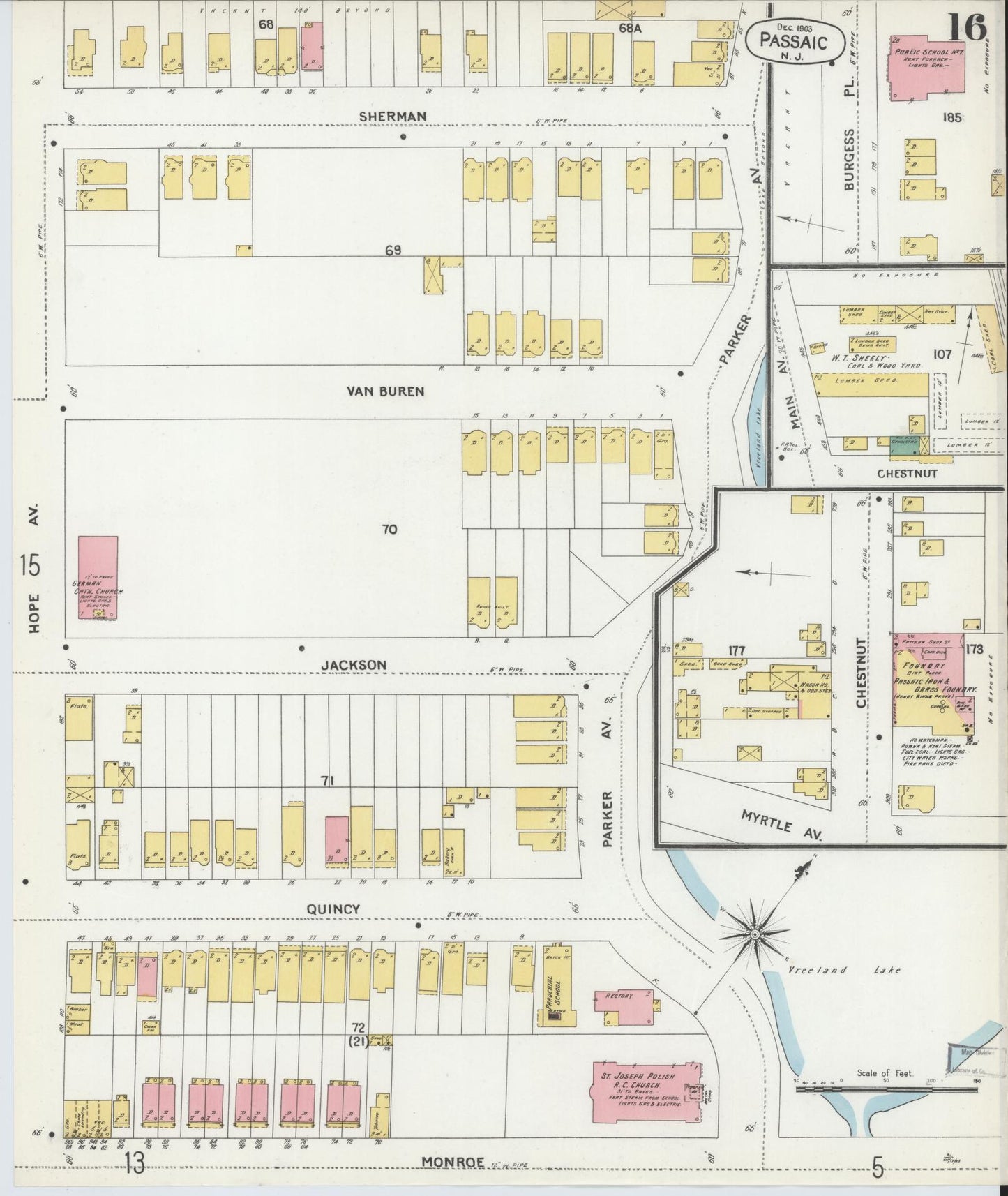 Sanborn Fire Insurance Map from Passaic, Passaic County, New Jersey (1903), Sheet #0016 - Complete Map Set gallery image, historic Sanborn map, vintage wall art, New Jersey New Jersey