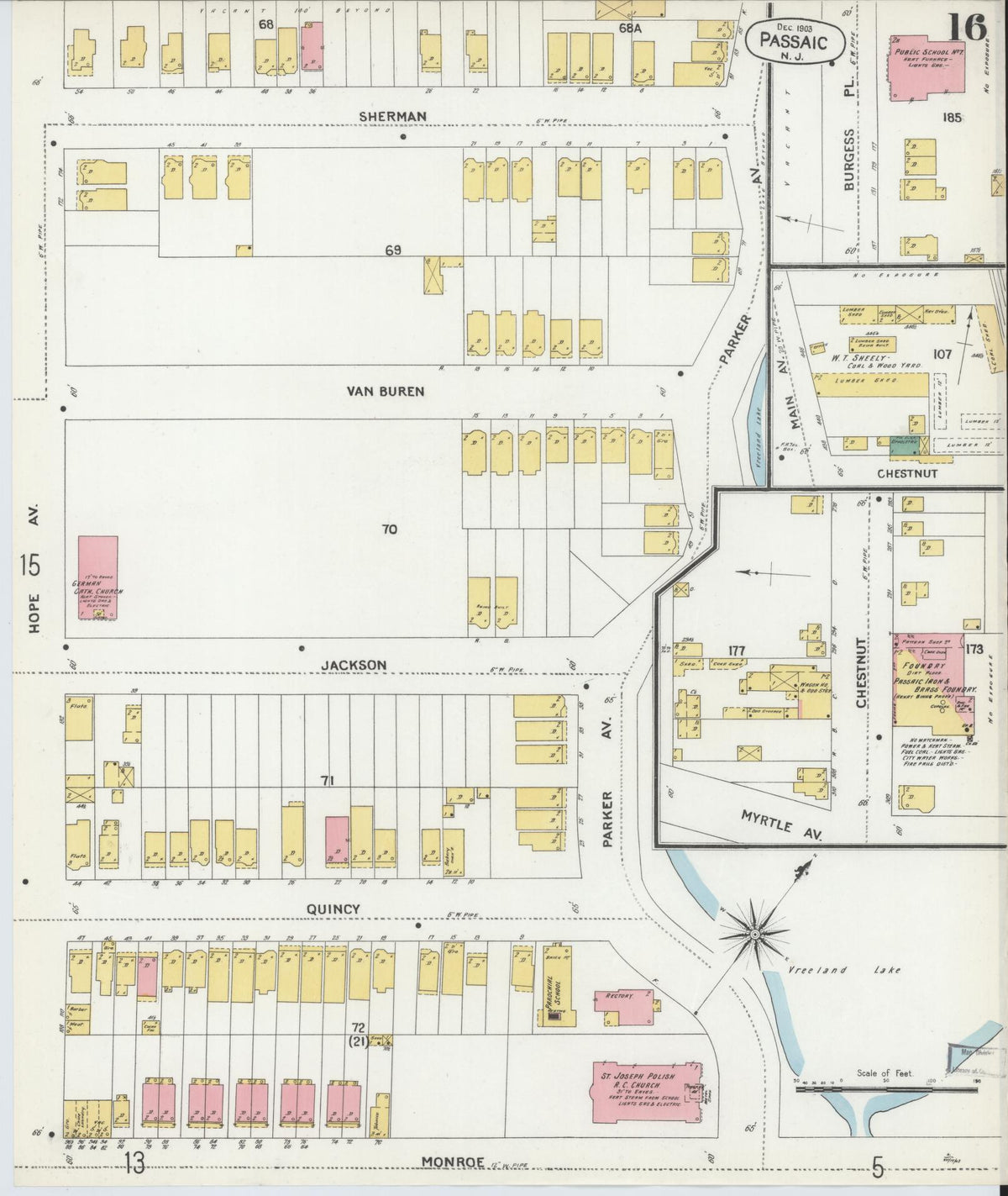Sanborn Fire Insurance Map from Passaic, Passaic County, New Jersey (1903), Sheet #0016 - Complete Map Set gallery image, historic Sanborn map, vintage wall art, New Jersey New Jersey