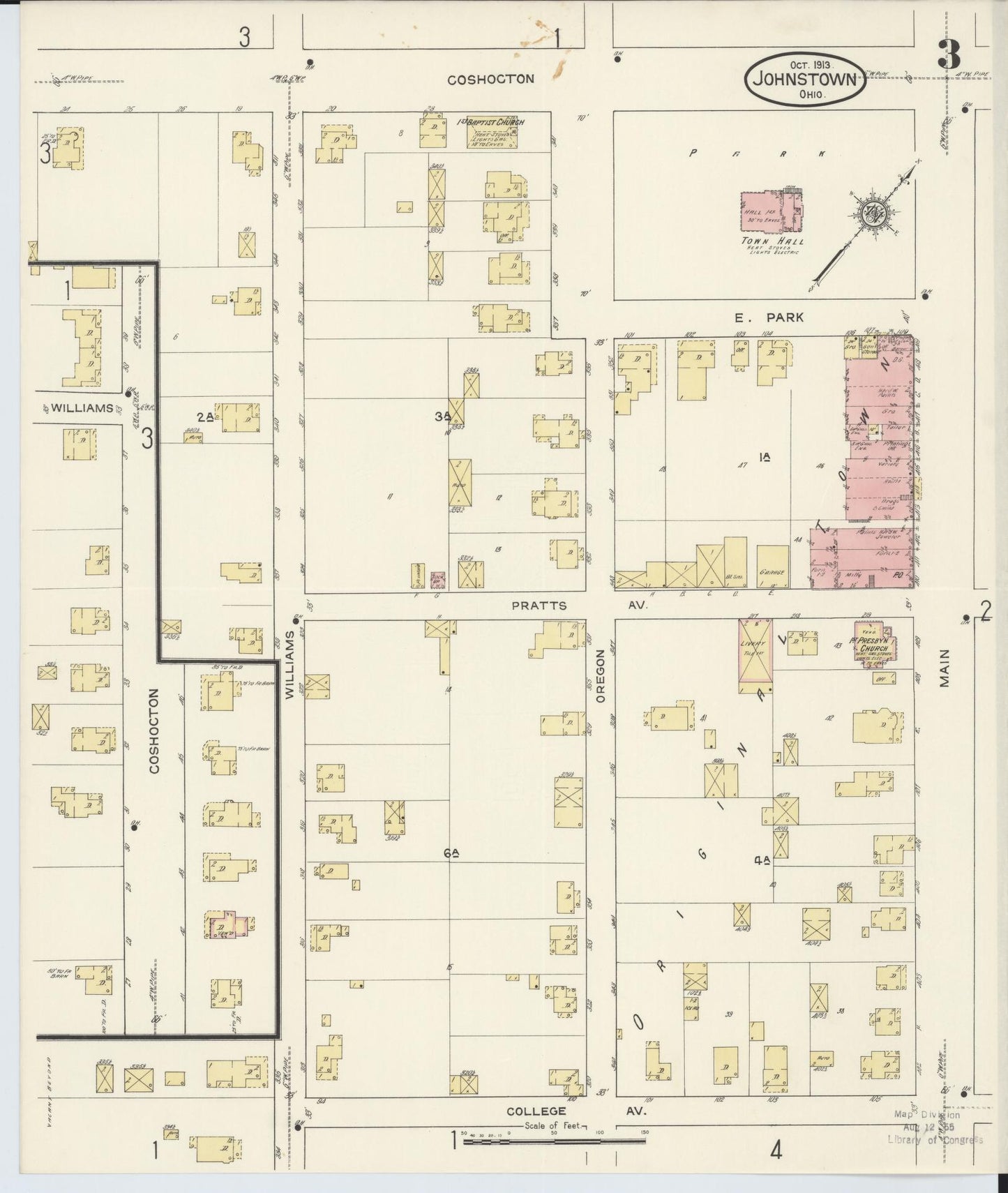 Sanborn Fire Insurance Map from Johnstown, Licking County, Ohio (1913), Sheet #0003 - Historic Sanborn Fire Insurance Map Print, vintage old map wall art, antique decor, genealogy gift, Ohio Ohio map