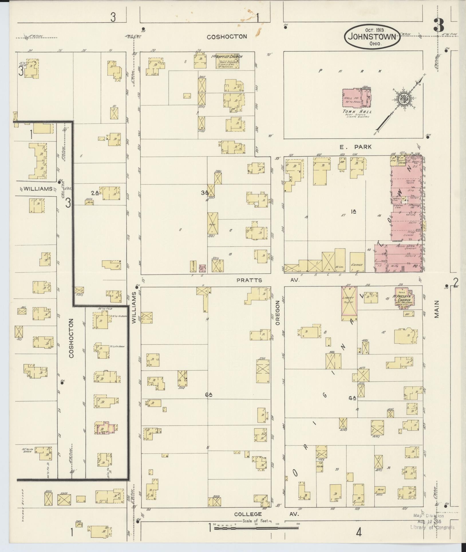 Sanborn Fire Insurance Map from Johnstown, Licking County, Ohio (1913), Sheet #0003 - Historic Sanborn Fire Insurance Map Print, vintage old map wall art, antique decor, genealogy gift, Ohio Ohio map