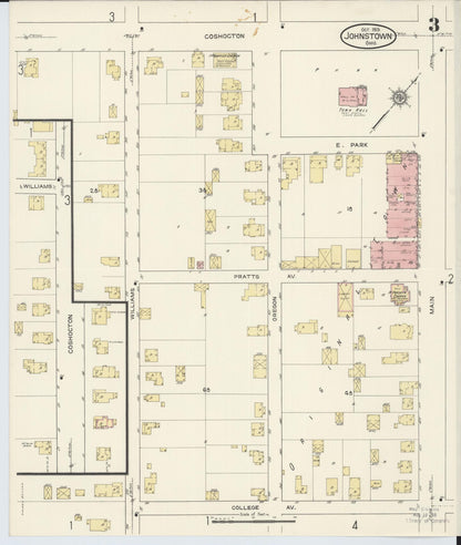 Sanborn Fire Insurance Map from Johnstown, Licking County, Ohio (1913), Sheet #0003 - Historic Sanborn Fire Insurance Map Print, vintage old map wall art, antique decor, genealogy gift, Ohio Ohio map