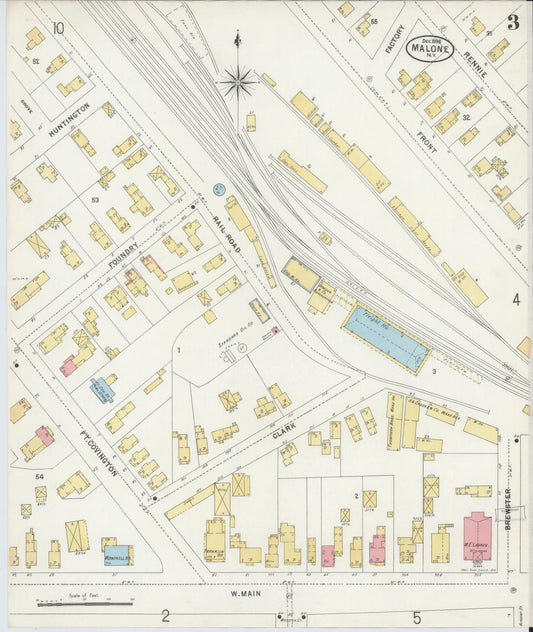 Sanborn Fire Insurance Map from Malone, Franklin County, New York (1898), Sheet #0003 - Historic Sanborn Fire Insurance Map Print, vintage old map wall art, antique decor, genealogy gift, New York New York map