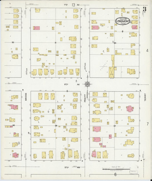 Sanborn Fire Insurance Map from Longmont, Boulder County, Colorado (1918), Sheet #0003 - Historic Sanborn Fire Insurance Map Print, vintage old map wall art, antique decor, genealogy gift, Colorado Colorado map