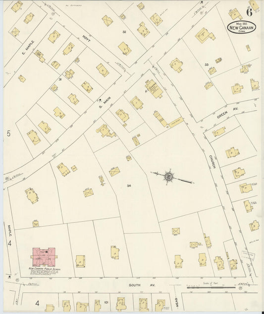 Sanborn Fire Insurance Map from New Canaan, Fairfield County, Connecticut (1912), Sheet #0006 - Historic Sanborn Fire Insurance Map Print, vintage old map wall art, antique decor, genealogy gift, Connecticut Connecticut map