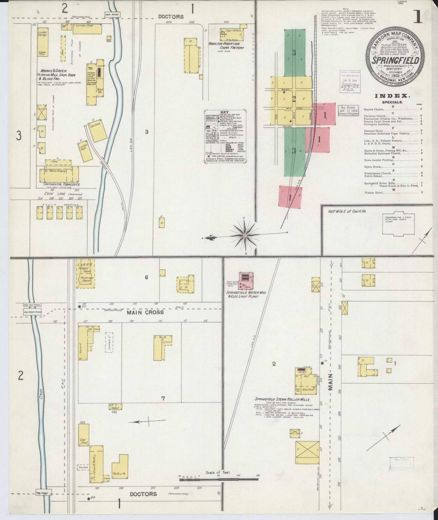 Sanborn Fire Insurance Map from Springfield, Washington County, Kentucky. (1903) – Historic Sanborn Fire Insurance Map Print