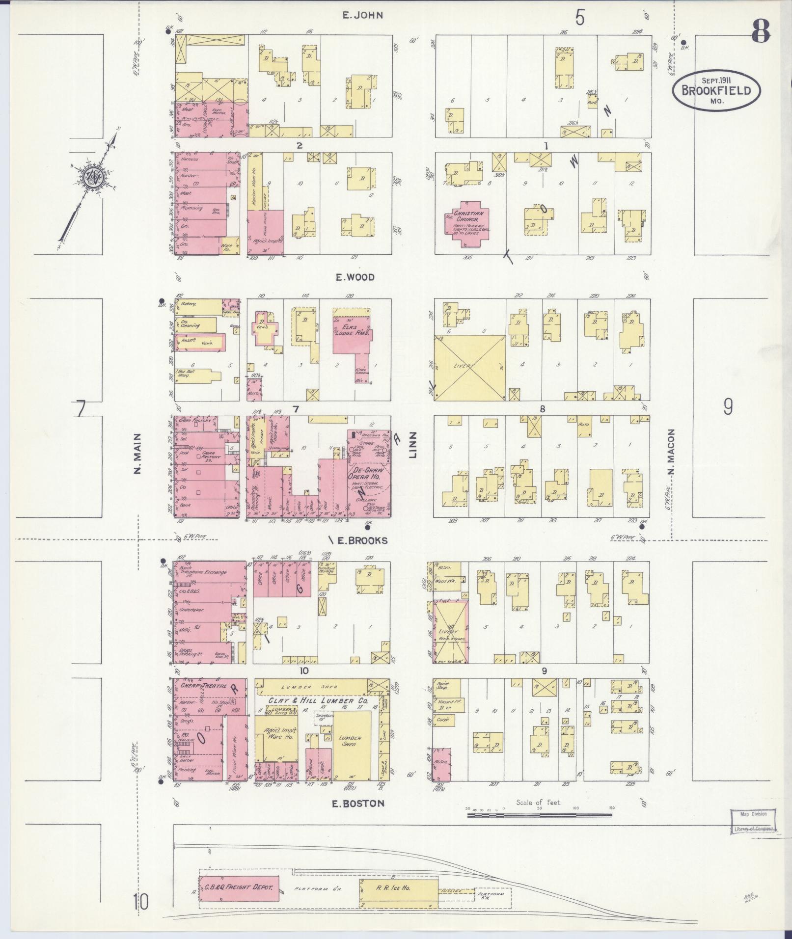 Sanborn Fire Insurance Map from Brookfield, Linn County, Missouri (1911), Sheet #0008 - Complete Map Set gallery image, historic Sanborn map, vintage wall art, Missouri Missouri