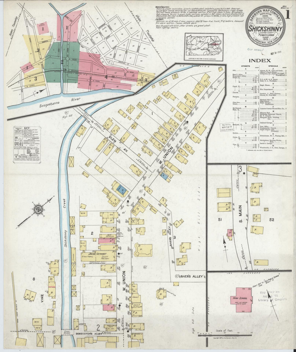 Sanborn Fire Insurance Map from Shickshinny, Luzerne County, Pennsylvania (1919), Sheet #0001 - Historic Sanborn Fire Insurance Map Print, vintage old map wall art, antique decor, genealogy gift, Pennsylvania Pennsylvania map