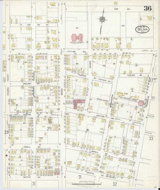 Sanborn Fire Insurance Map from Selma, Dallas County, Alabama (1913), Sheet #0036 - Historic Sanborn Fire Insurance Map Print, vintage old map wall art, antique decor, genealogy gift, Alabama Alabama map