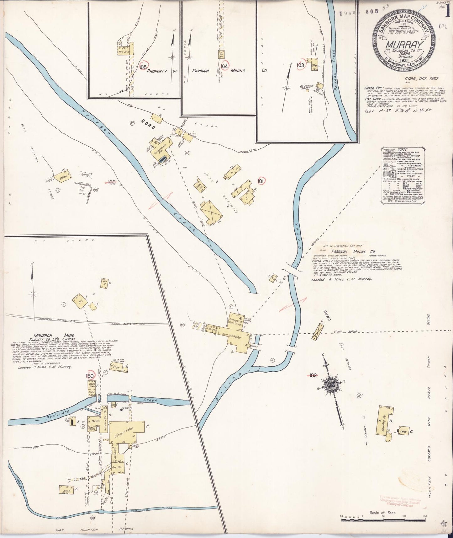 Sanborn Fire Insurance Map from Murray, Shoshone County, Idaho (1927), Sheet #0001 - Complete Map Set gallery image, historic Sanborn map, vintage wall art, Idaho Idaho