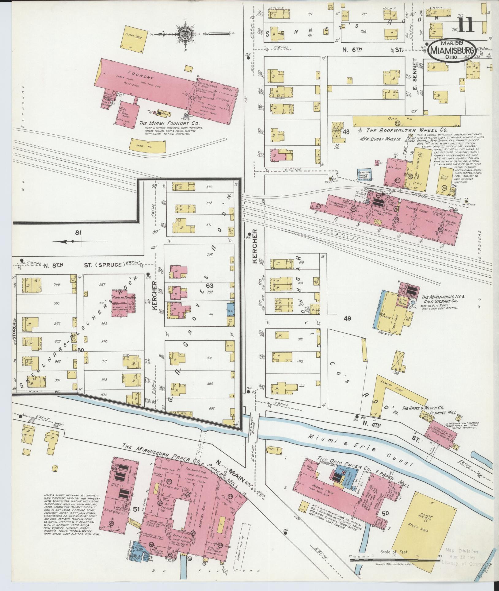 Sanborn Fire Insurance Map from Miamisburg, Montgomery County, Ohio (1919), Sheet #0011 - Historic Sanborn Fire Insurance Map Print, vintage old map wall art, antique decor, genealogy gift, Ohio Ohio map