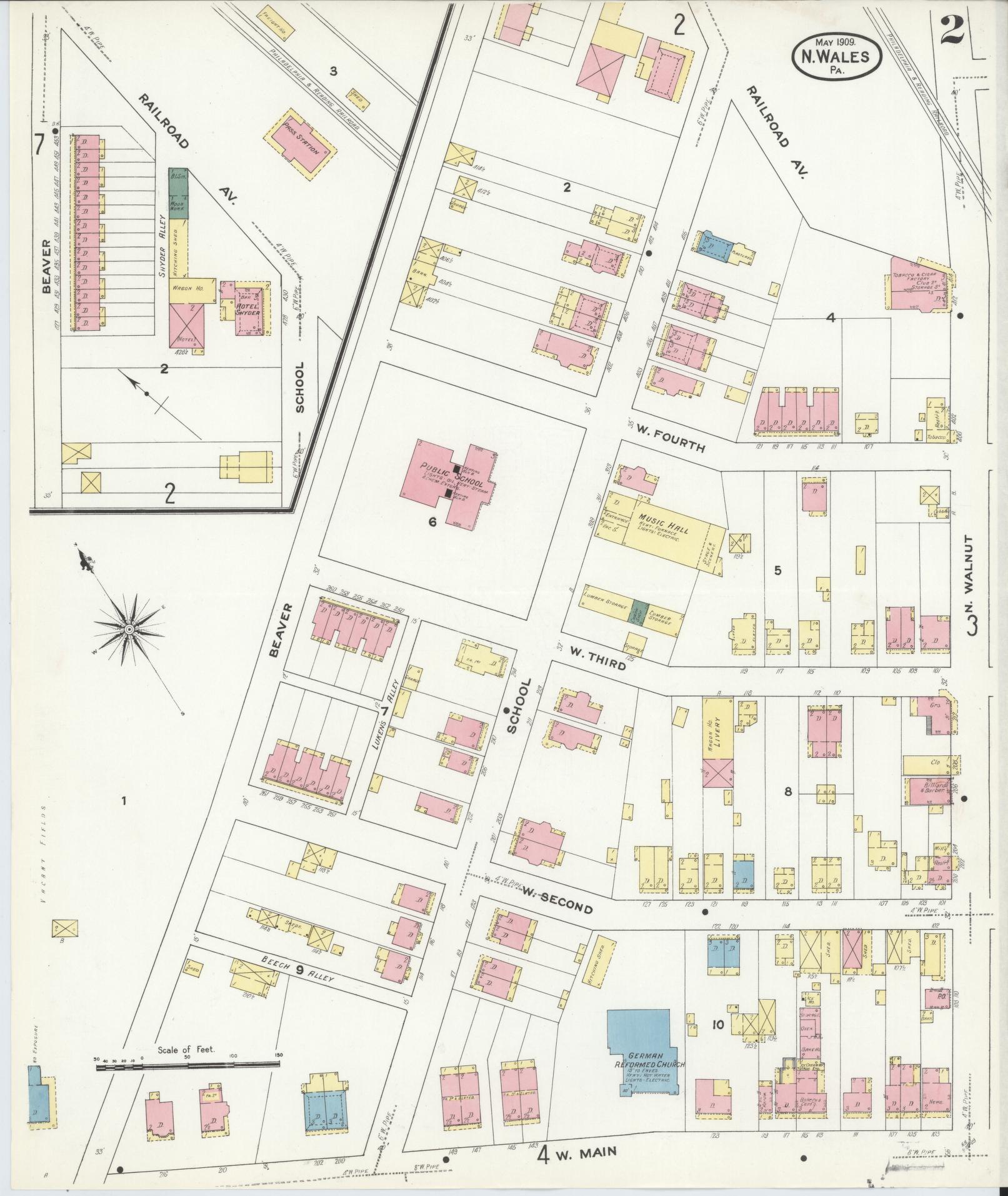 Sanborn Fire Insurance Map from North Wales, Montgomery County, Pennsylvania (1909), Sheet #0002 - Complete Map Set gallery image, historic Sanborn map, vintage wall art, Pennsylvania Pennsylvania