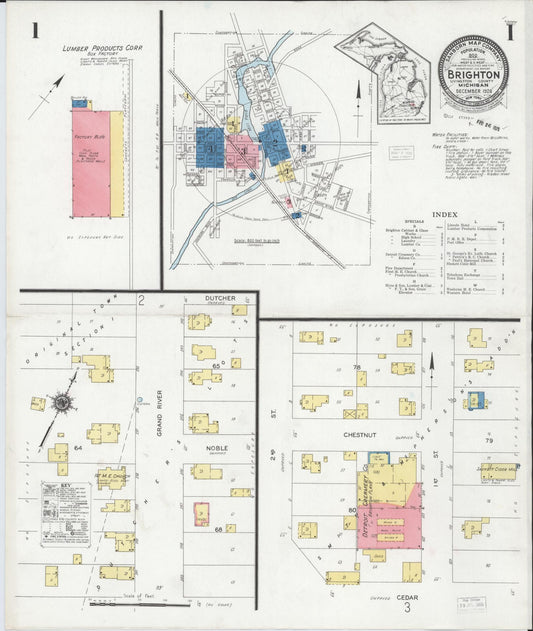Sanborn Fire Insurance Map from Brighton, Livingston County, Michigan (1928), Sheet #0001 - Historic Sanborn Fire Insurance Map Print, vintage old map wall art, antique decor, genealogy gift, Michigan Michigan map