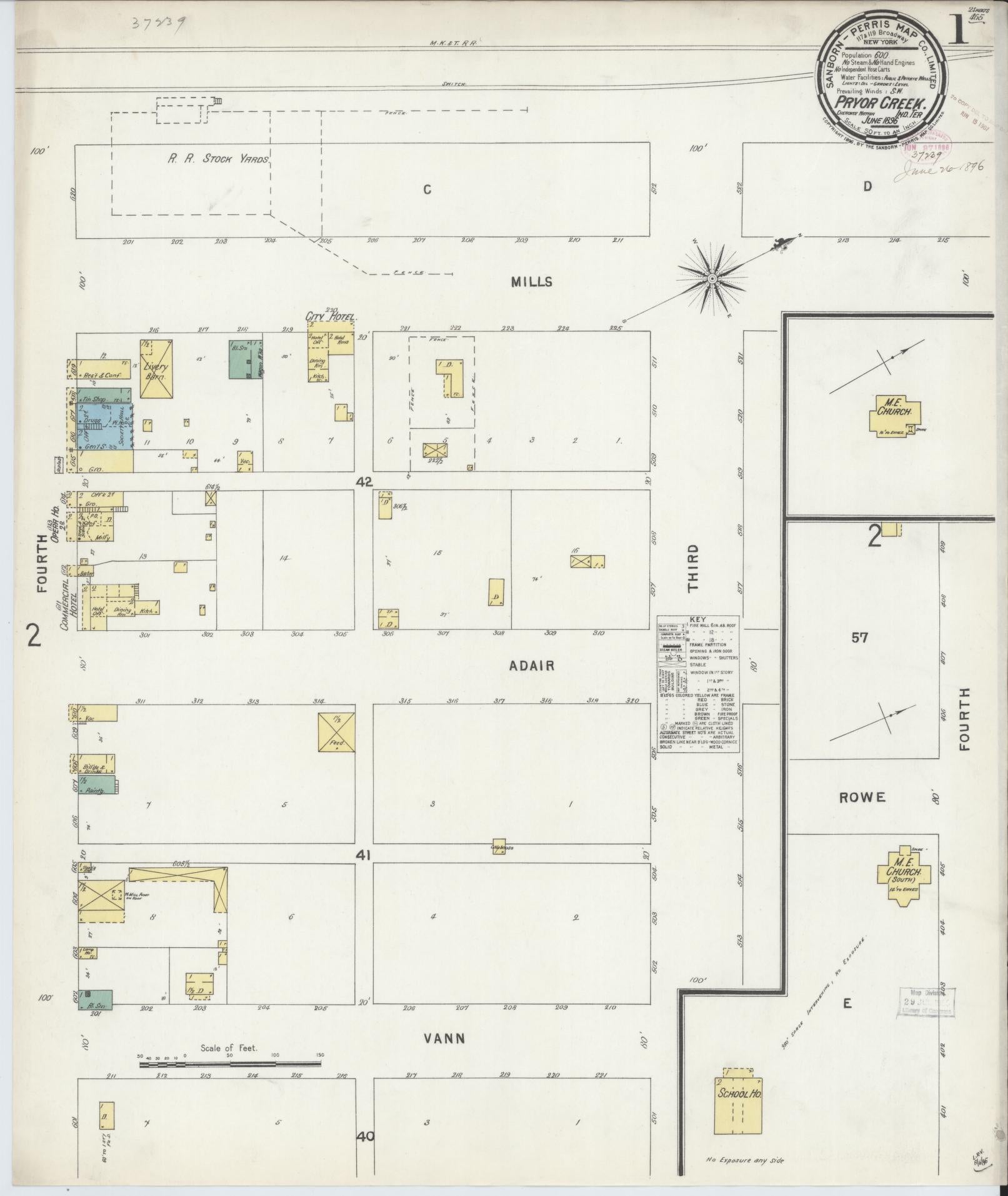 Sanborn Fire Insurance Map from Pryor Creek, Mayes County, Oklahoma (1896), Sheet #0001 - Complete Map Set gallery image, historic Sanborn map, vintage wall art, Oklahoma Oklahoma