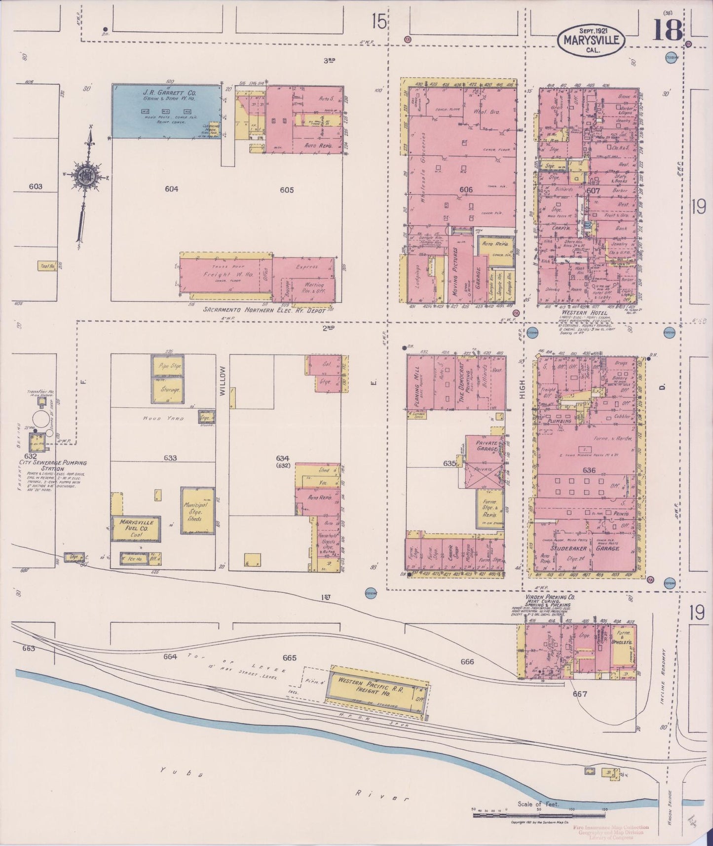 Sanborn Fire Insurance Map from Marysville, Yuba County, California (1921), Sheet #0018 - Historic Sanborn Fire Insurance Map Print, vintage old map wall art, antique decor, genealogy gift, California California map