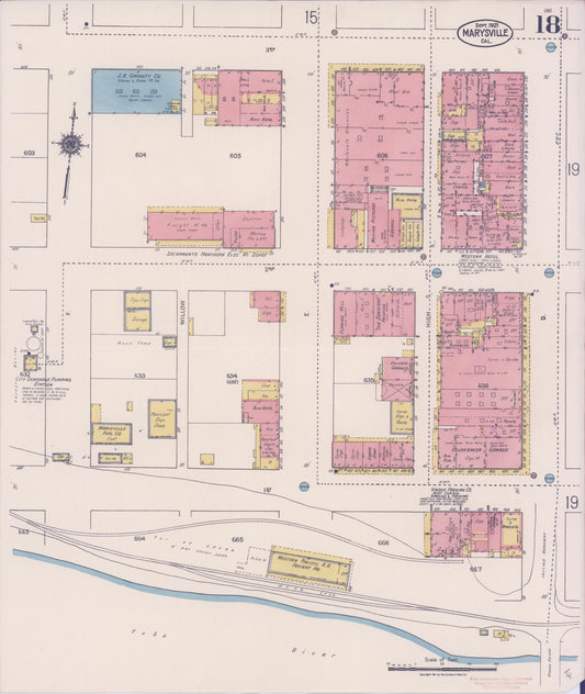 Sanborn Fire Insurance Map from Marysville, Yuba County, California (1921), Sheet #0018 - Historic Sanborn Fire Insurance Map Print, vintage old map wall art, antique decor, genealogy gift, California California map