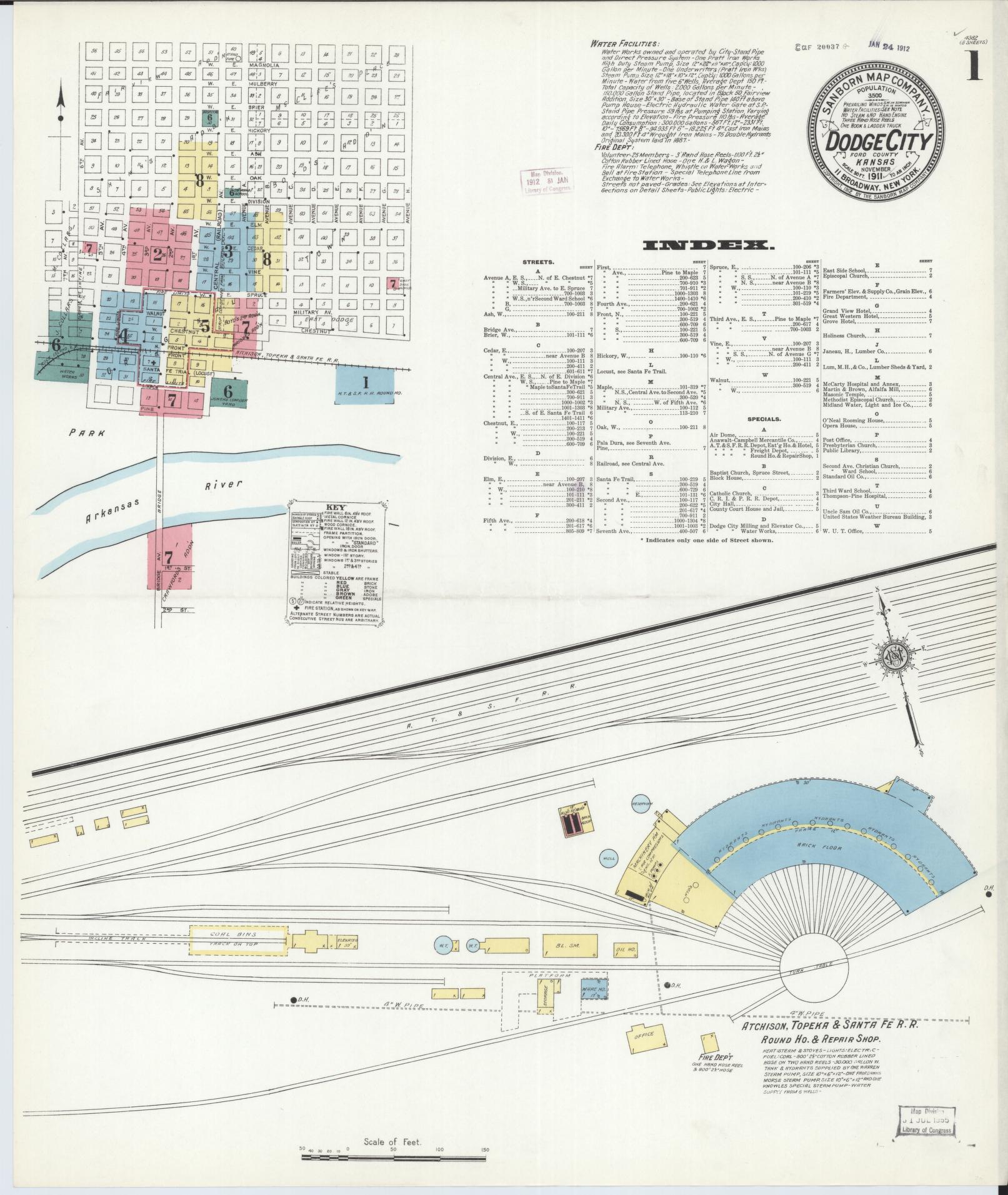 Sanborn Fire Insurance Map from Dodge City, Ford County, Kansas (1911), Sheet #0001 - Complete Map Set gallery image, historic Sanborn map, vintage wall art, Kansas Kansas