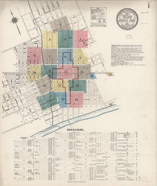 Sanborn Fire Insurance Map from Grants Pass, Josephine County, Oregon (1911), Sheet #0001 - Complete Map Set gallery image, historic Sanborn map, vintage wall art, Oregon Oregon