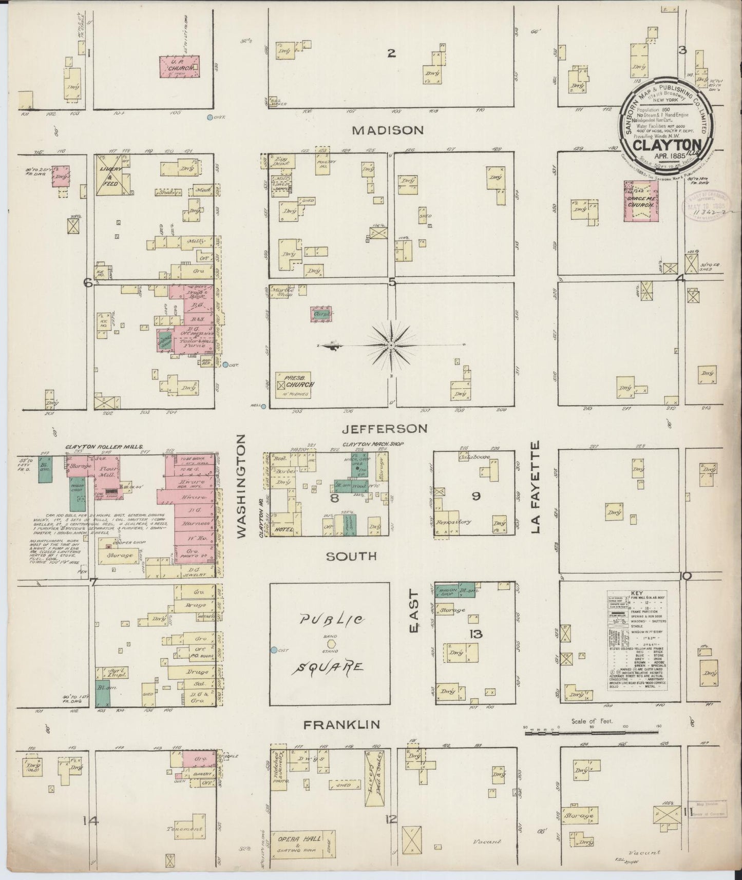 Sanborn Fire Insurance Map from Clayton, Adams County, Illinois (1885), Sheet #0001 - Historic Sanborn Fire Insurance Map Print, vintage old map wall art, antique decor, genealogy gift, Illinois Illinois map