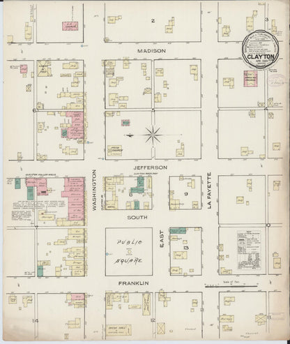 Sanborn Fire Insurance Map from Clayton, Adams County, Illinois (1885), Sheet #0001 - Historic Sanborn Fire Insurance Map Print, vintage old map wall art, antique decor, genealogy gift, Illinois Illinois map