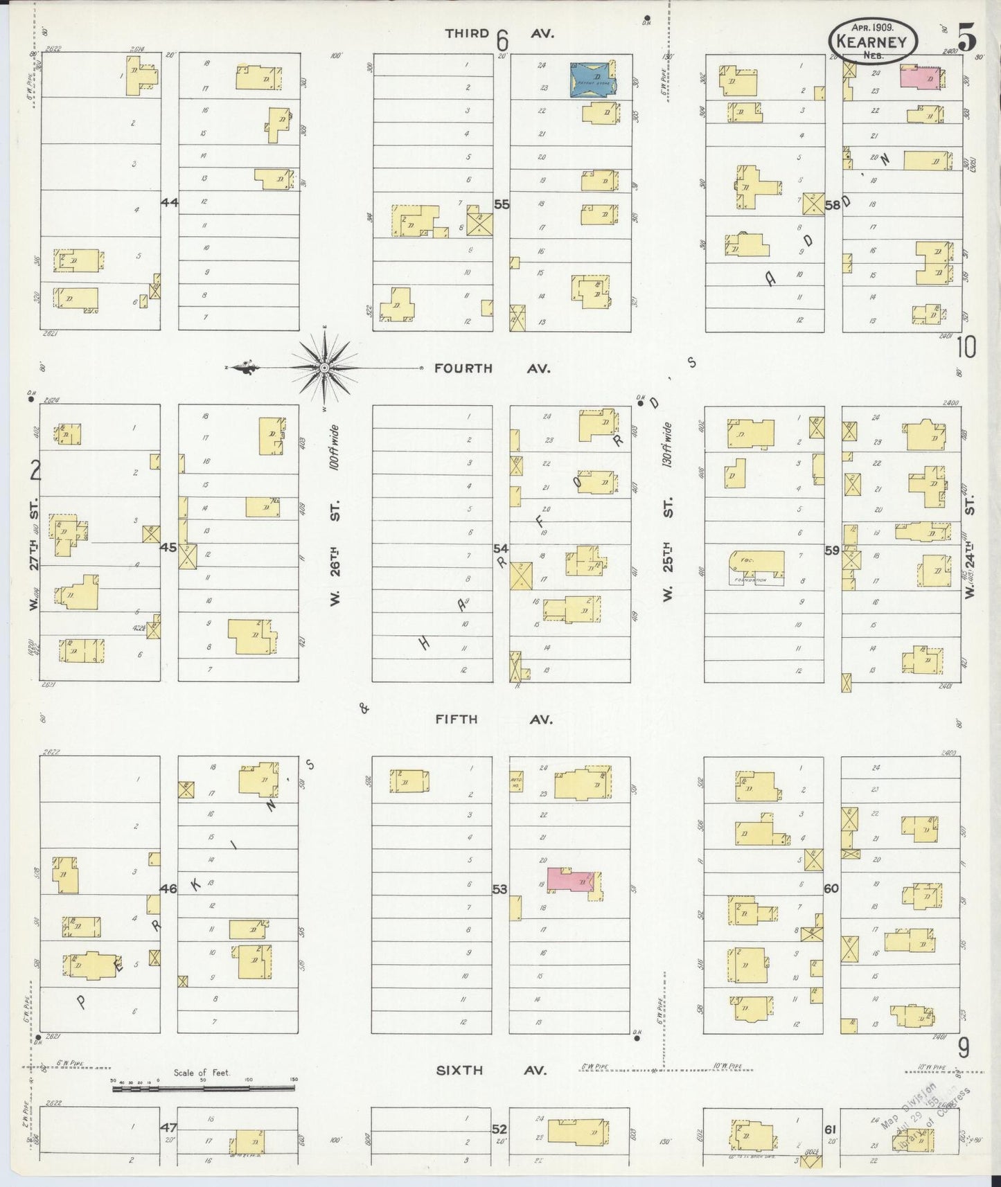 Sanborn Fire Insurance Map from Kearney, Buffalo County, Nebraska (1909), Sheet #0005 - Historic Sanborn Fire Insurance Map Print, vintage old map wall art, antique decor, genealogy gift, Nebraska Nebraska map