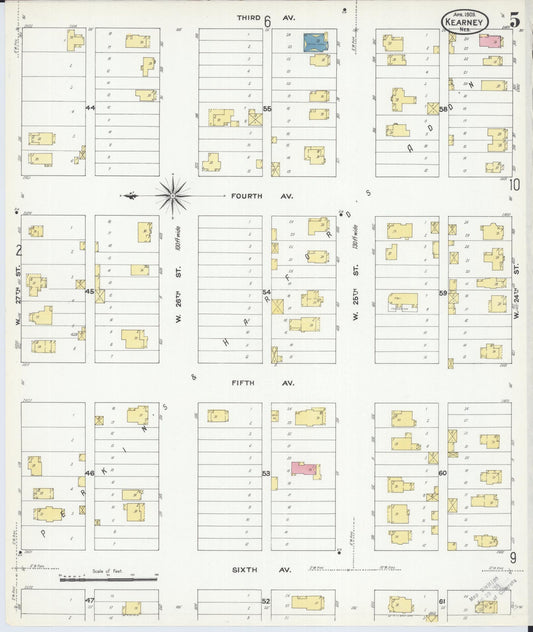 Sanborn Fire Insurance Map from Kearney, Buffalo County, Nebraska (1909), Sheet #0005 - Historic Sanborn Fire Insurance Map Print, vintage old map wall art, antique decor, genealogy gift, Nebraska Nebraska map