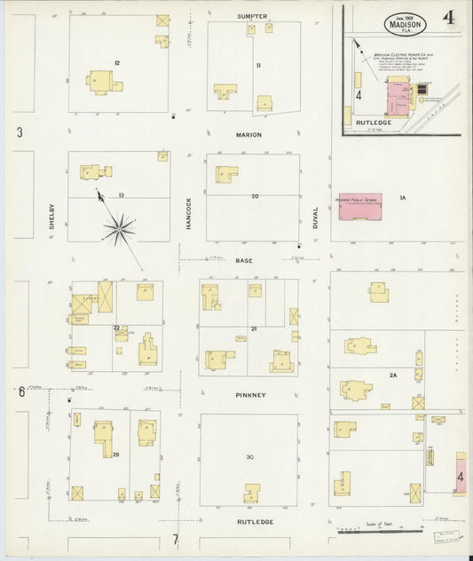 Sanborn Fire Insurance Map from Madison, Madison County, Florida (1909), Sheet #0004 - Historic Sanborn Fire Insurance Map Print, vintage old map wall art, antique decor, genealogy gift, Florida Florida map