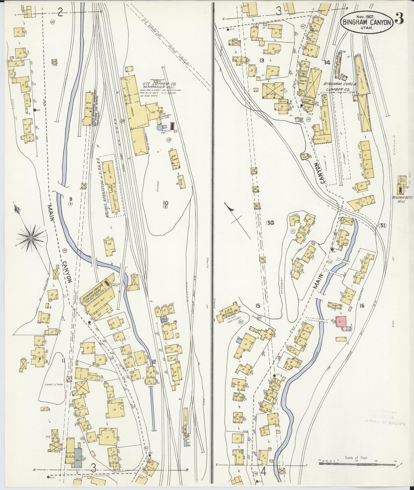 Sanborn Fire Insurance Map from Bingham Canyon, Salt Lake County, Utah (1907), Sheet #0003 - Complete Map Set gallery image, historic Sanborn map, vintage wall art, Utah Utah