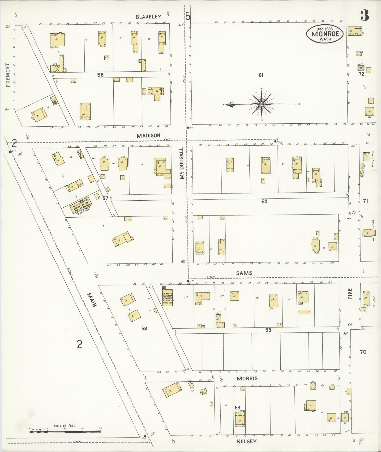Sanborn Fire Insurance Map from Monroe, Snohomish County, Washington (1908), Sheet #0003 - Historic Sanborn Fire Insurance Map Print, vintage old map wall art, antique decor, genealogy gift, Washington Washington map
