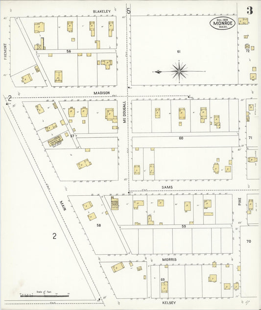Sanborn Fire Insurance Map from Monroe, Snohomish County, Washington (1908), Sheet #0003 - Historic Sanborn Fire Insurance Map Print, vintage old map wall art, antique decor, genealogy gift, Washington Washington map