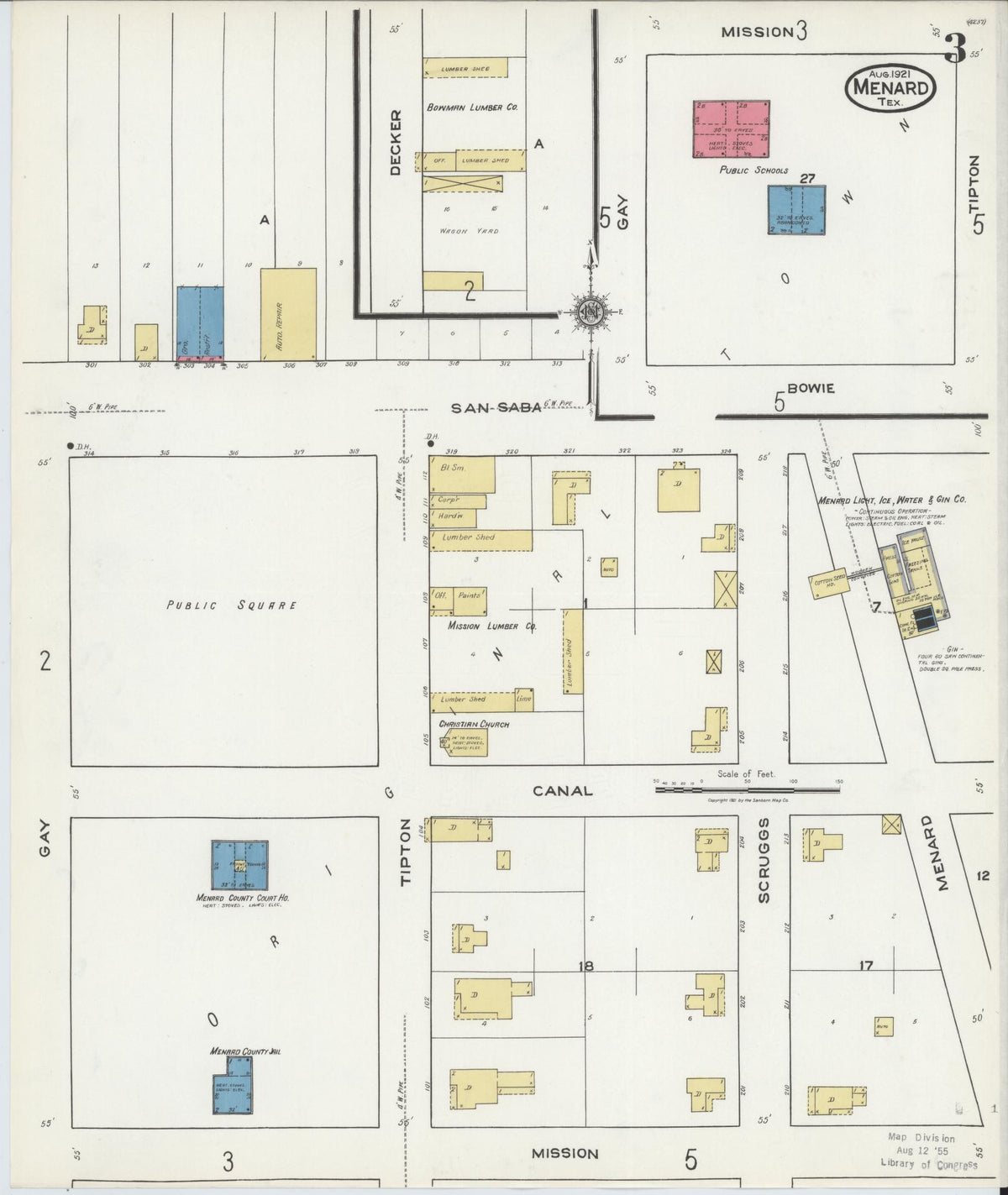 Sanborn Fire Insurance Map from Menard, Menard County, Texas (1921), Sheet #0003 - Historic Sanborn Fire Insurance Map Print, vintage old map wall art, antique decor, genealogy gift, Texas Texas map